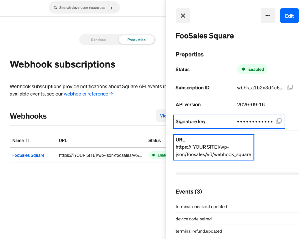 Square Zahlungsintegration 10 Square Webhook Details