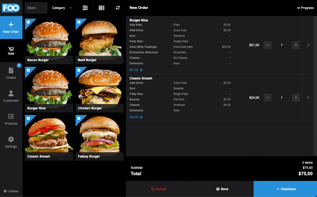 FooSales displaying options added to an order using the WooCommerce Product Add-ons plugin